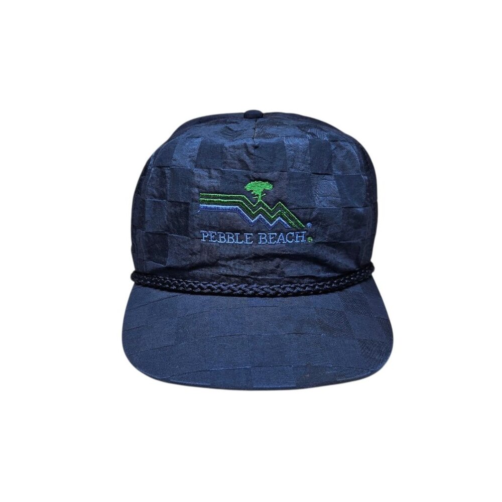 Vintage Pebble Beach Golf Checkered Rope Hat Blue Strapback Imperial Headwear